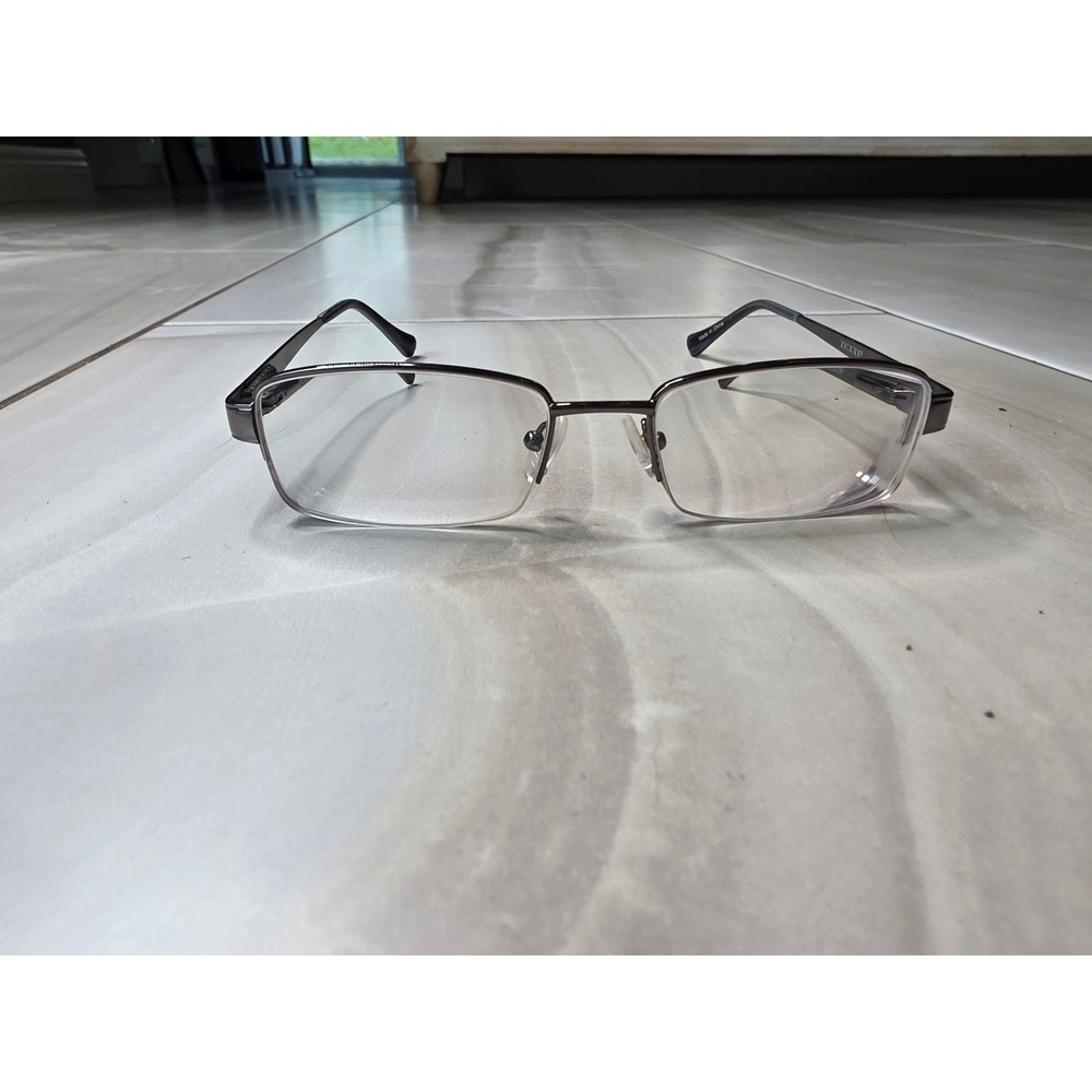 Zenni Optical 570312 Mens Gunmetal Gray Rectangular Half Rim Frames D1
